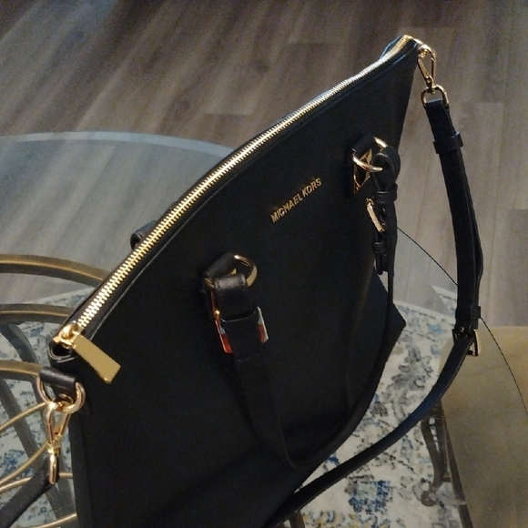 Michael Kors Black Structured Tote with Gold Accents - Picture 7 of 16